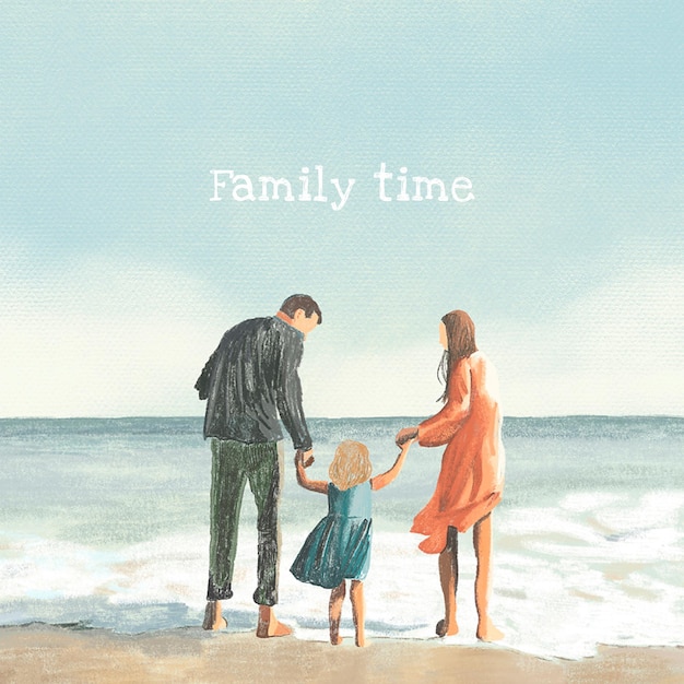 Free Vector family time editable template vector color pencil illustration