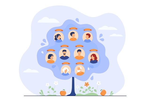 Free Vector family tree concept. scheme of ancestry with three generations, relatives connection data.