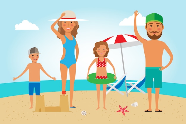 Free Vector family vacation. family at beach vector illustration