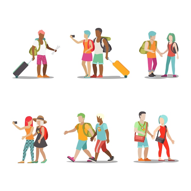 Free Vector family vacation set. man woman children going have fun interesting holidays illustration. travelling tourism life style collection.