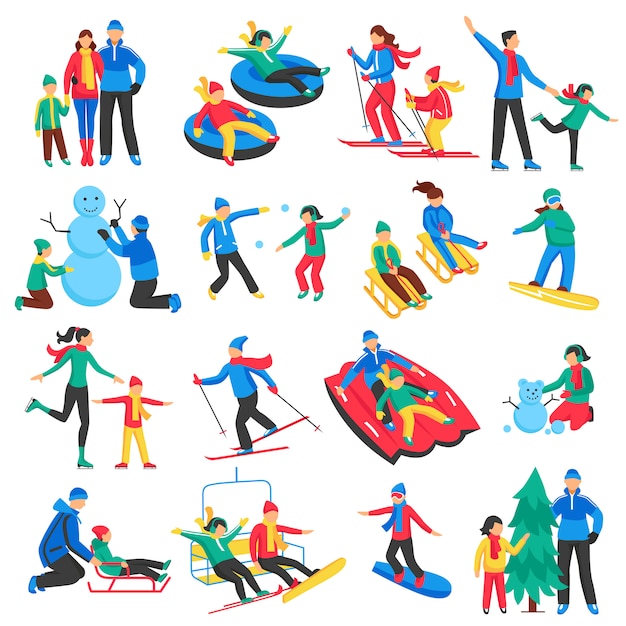 Family Winter Sports Icons Set