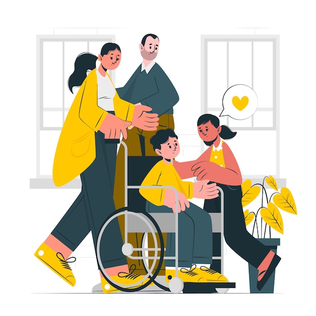 Family with a disabled child concept illustration