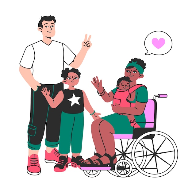 Free vector family with a disabled parent concept illustration