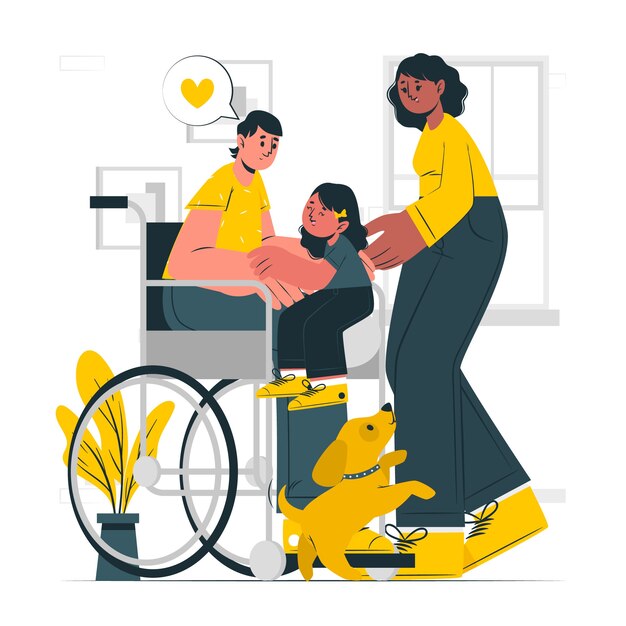 Family with a disabled parent concept illustration