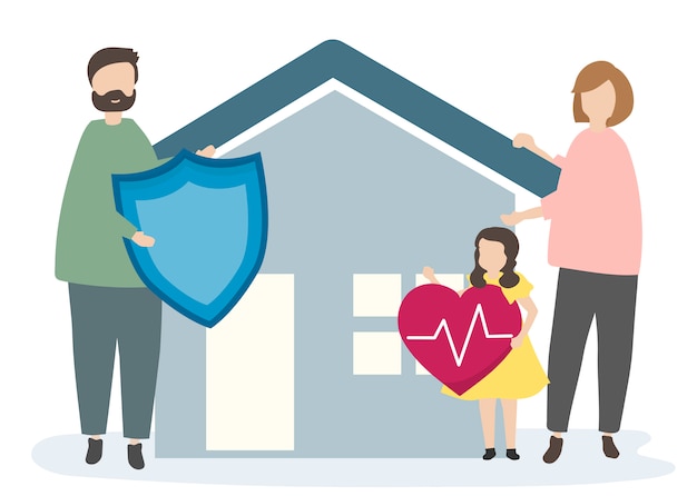 Family with home insurance and security