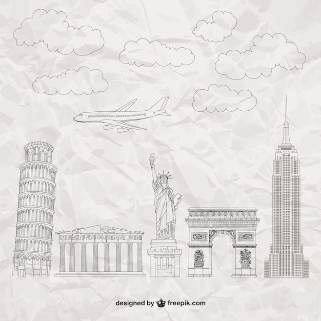 Famous monuments on paper texture