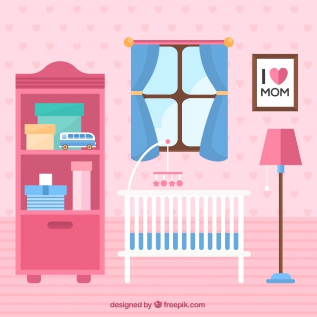 Free Vector fantastic baby room with white crib