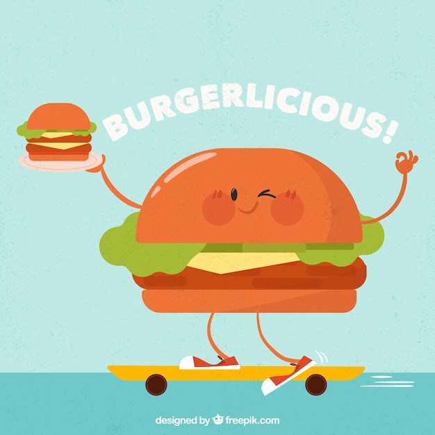 Free Vector fantastic background of burger character on skateboard