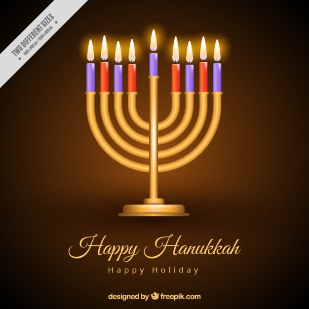 Free Vector fantastic background of golden candelabra with burning candles for hanukkah