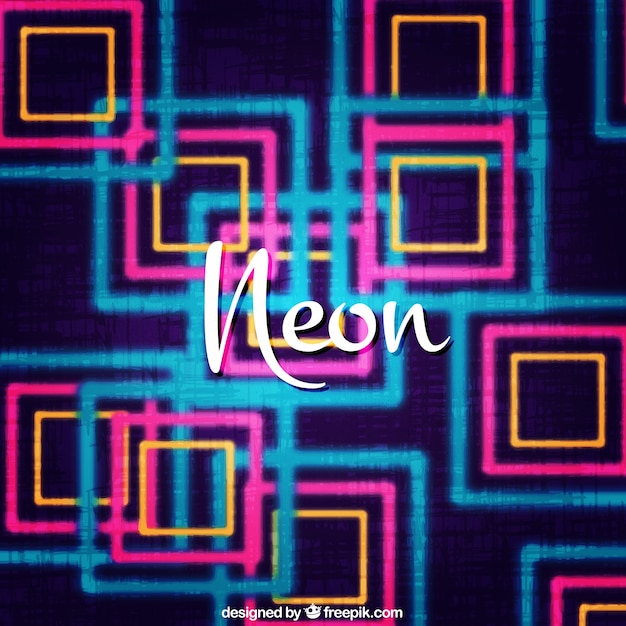 Free Vector fantastic background of neon lights with square-shapes