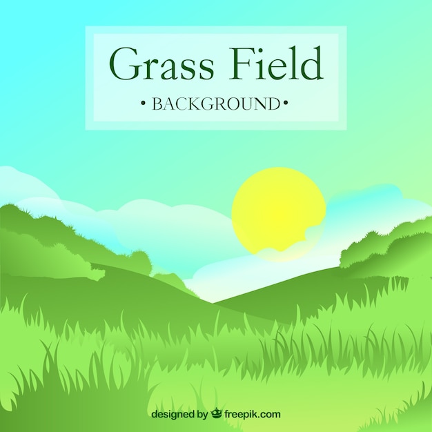 Free Vector fantastic background with grass field and sun