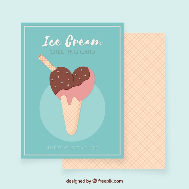 Free Vector fantastic card with ice cream cone in flat design