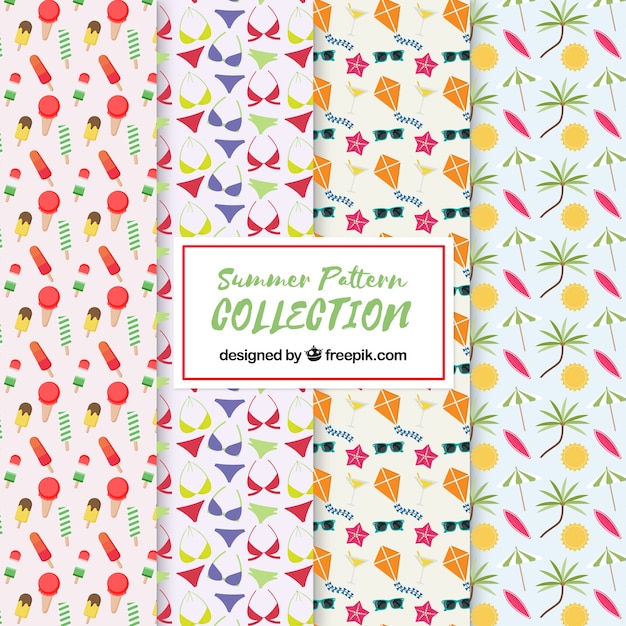 Free Vector fantastic pack of four flat summer patterns