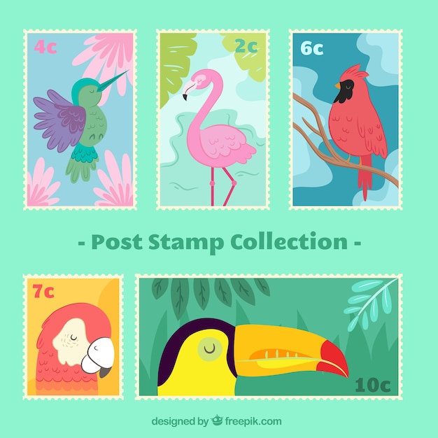 Free Vector fantastic post stamps with birds