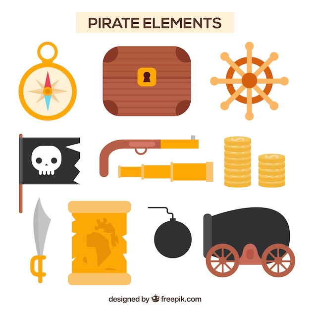 Free Vector fantastic selection of flat pirate elements