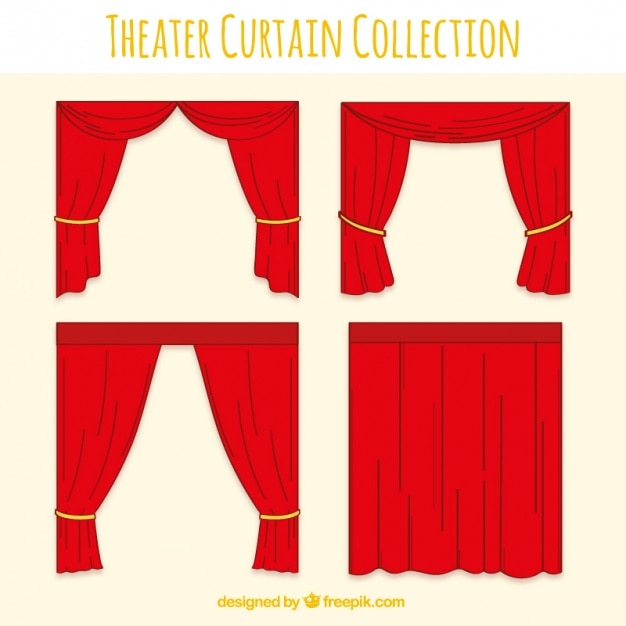 Free Vector fantastic set of red theater curtains