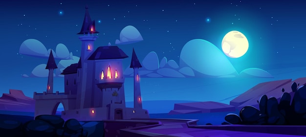 Free Vector fantasy landscape with castle at night