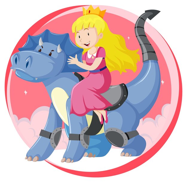 Fantasy princess character riding a dragon on white background