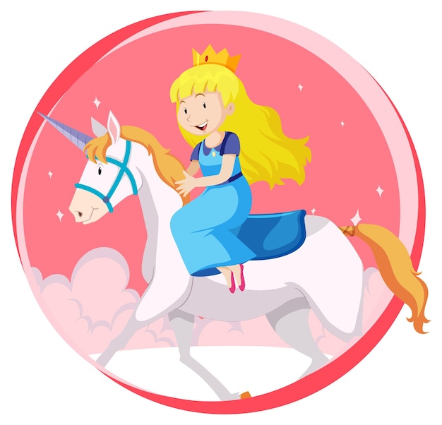 Free Vector fantasy princess character riding a unicorn on white background