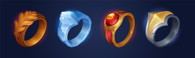 Free Vector fantasy rings magic jewelry for witch or wizard