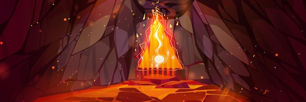 Free Vector fantasy rpg game volcano cave portal background