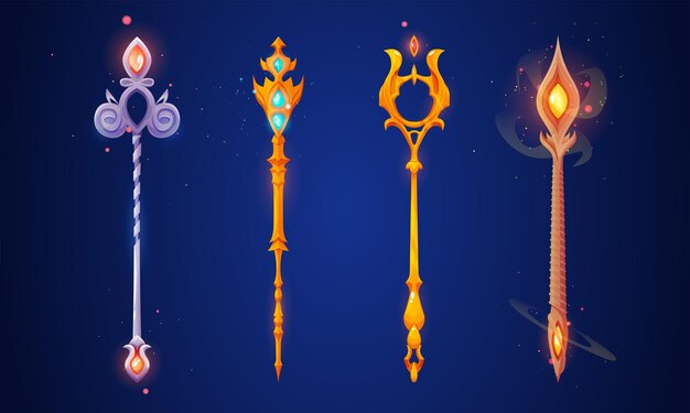 Fantasy scepter with glowing neon gems and smoke