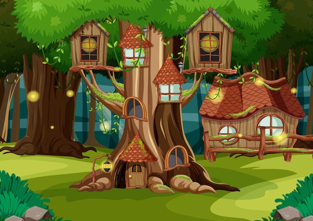 Fantasy tree house in the forest