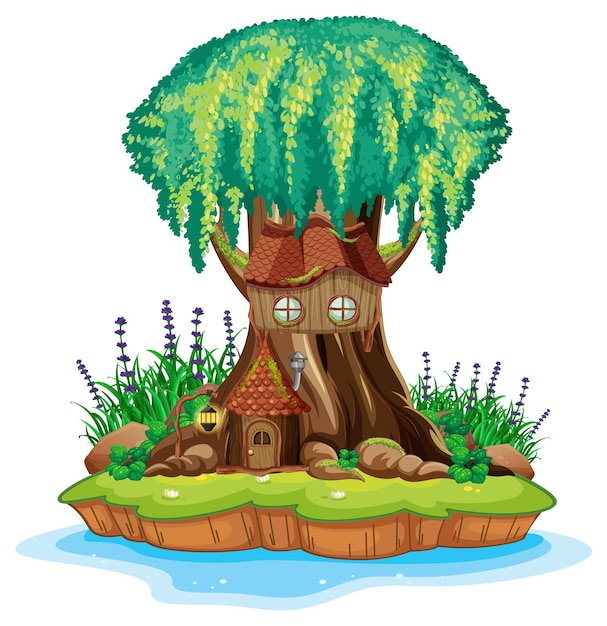 Free Vector fantasy tree house inside tree trunk