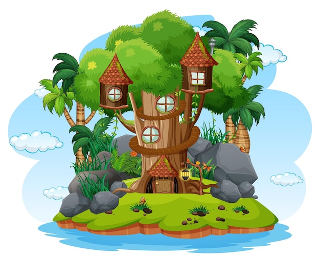 Fantasy tree house on white background