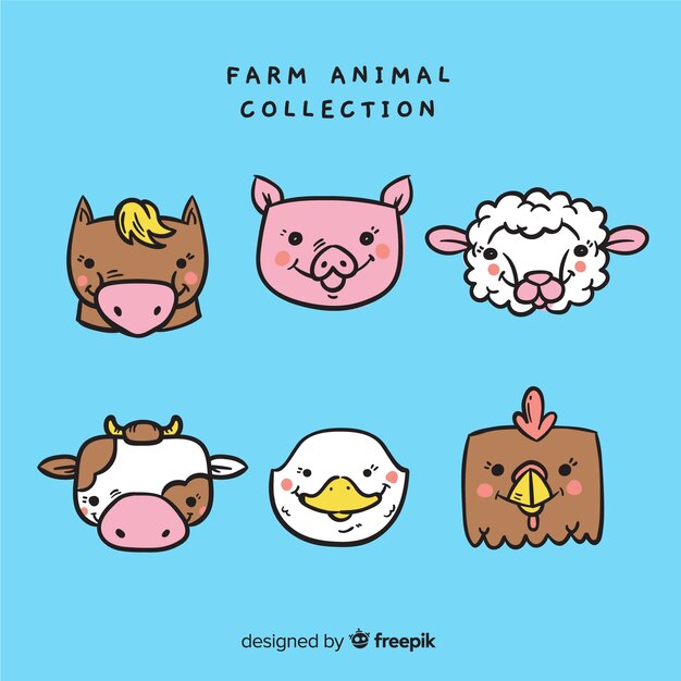 Farm animals collection in hand drawn style