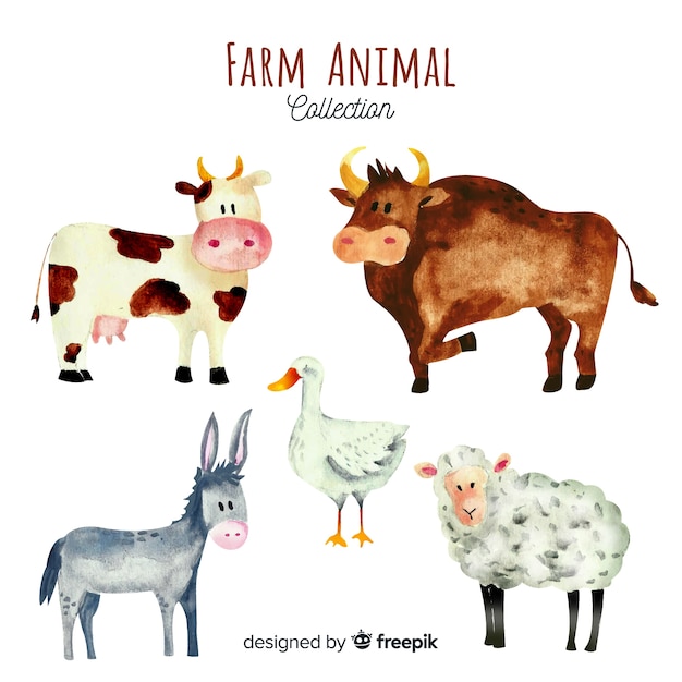 Free Vector farm animals collection in watercolor style