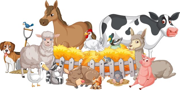 Farm animals sitting by the fence