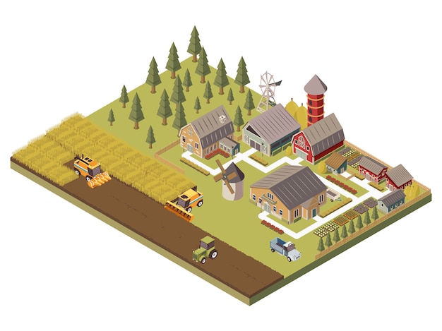 Farm Buildings And Cultivated Fields Illustration 