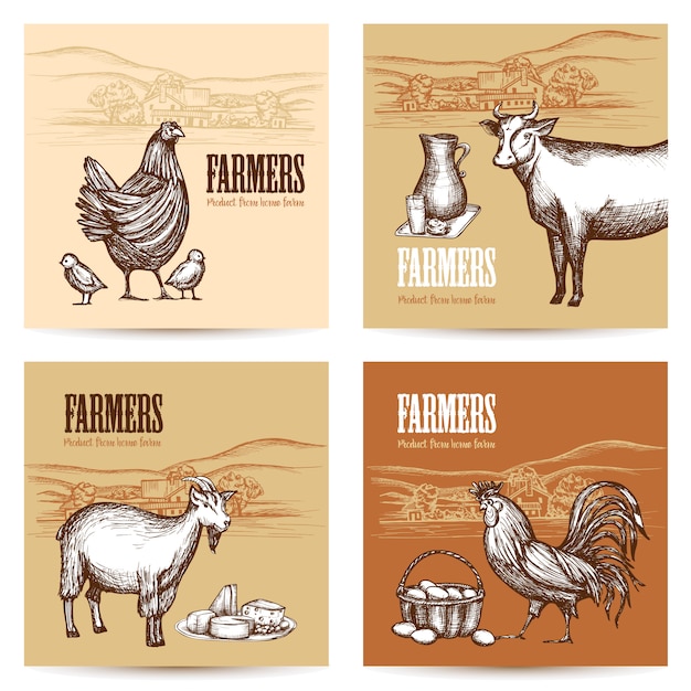 Free Vector farm cards set