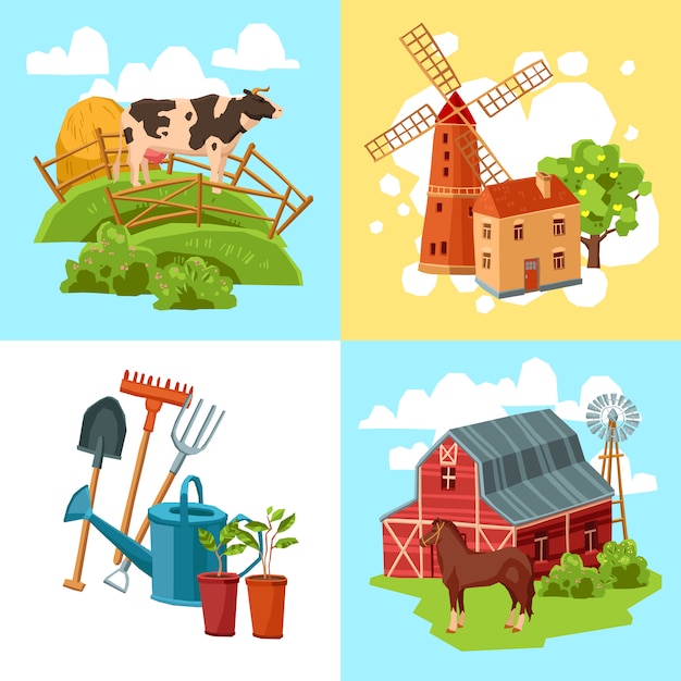 Farm design flat concept set