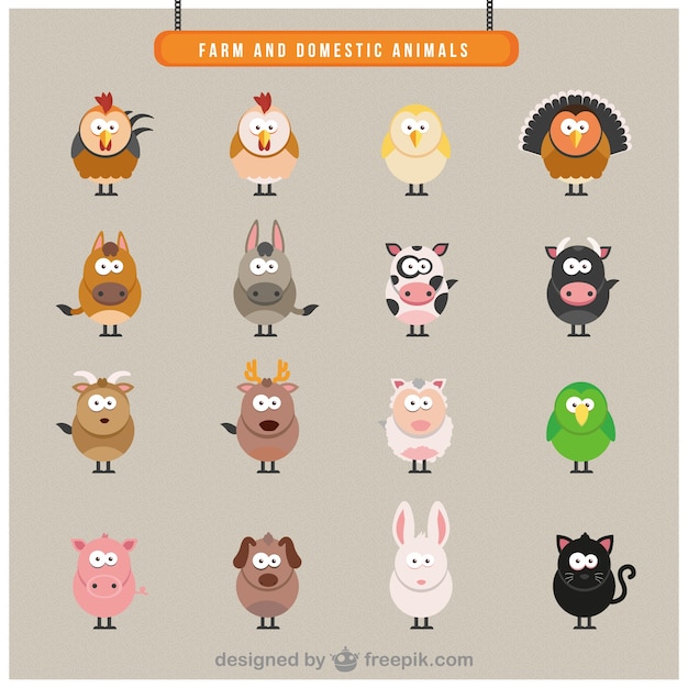 Farm domestic animals icons 