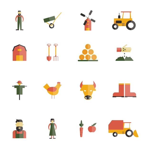 Farm icon flat set