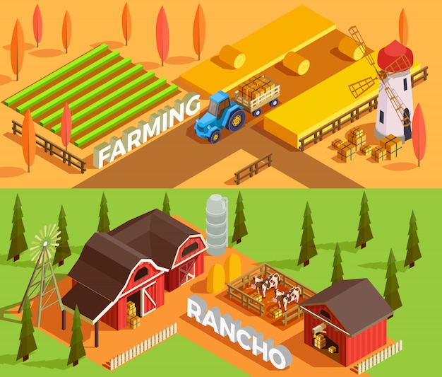 Farm isometric banners