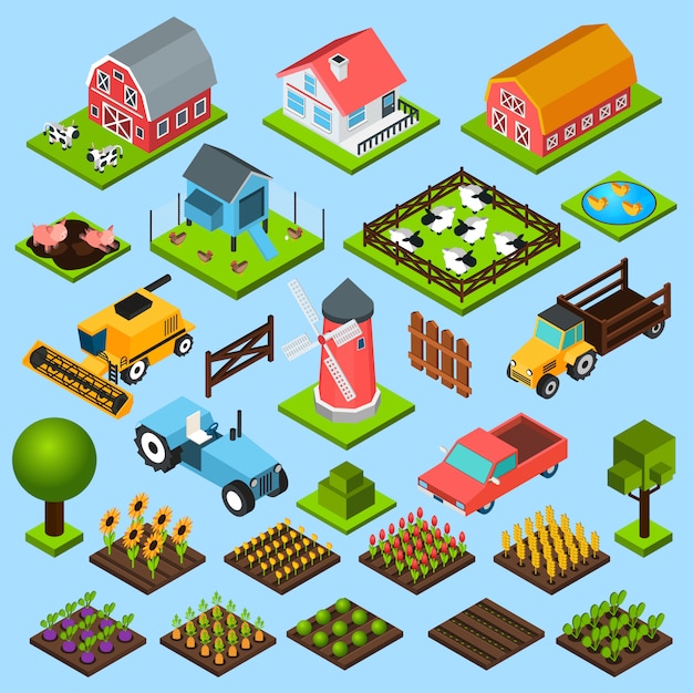 Farm isometric icons set