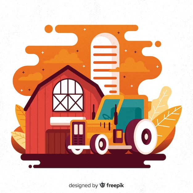 Free Vector farm landscape in cartoon style