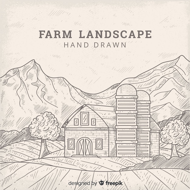 Farm landscape in hand drawn style