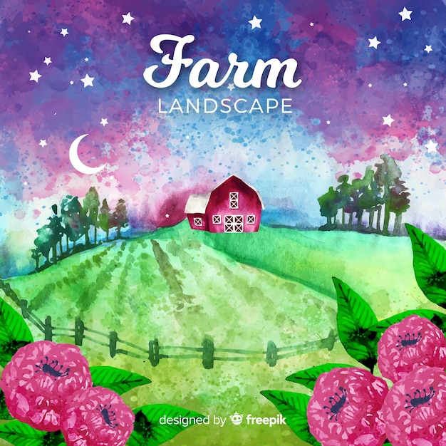 Free Vector farm landscape in watercolor style