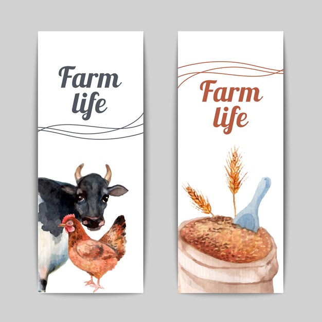 Farm life vertical flat banners set