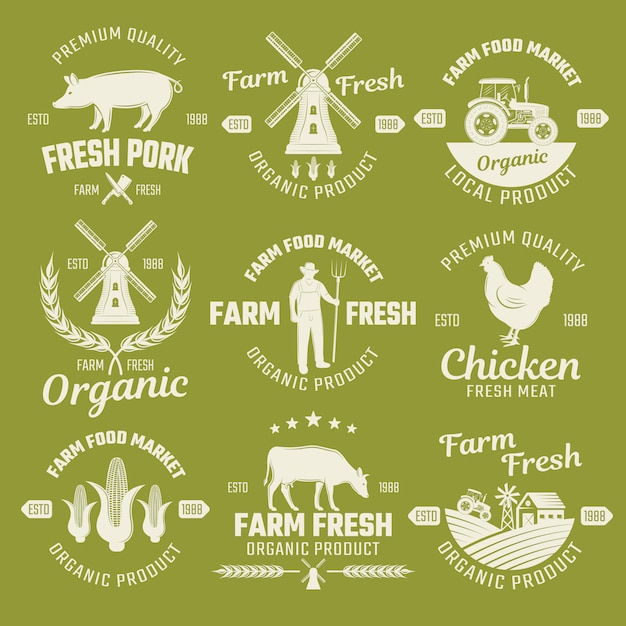 Free Vector farm monochrome emblems