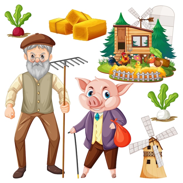 Free Vector farm objects and elements vector set