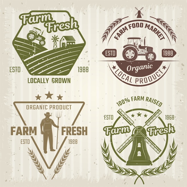 Free Vector farm retro style logos