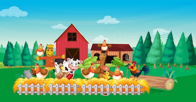 Farm scene with animal farm cartoon style