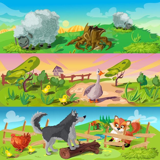 Farm Scenes Banners Set