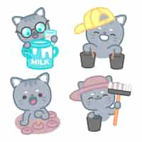 Free vector farm stickers collection with tomomi the cat