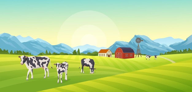 Farm summer landscape illustration